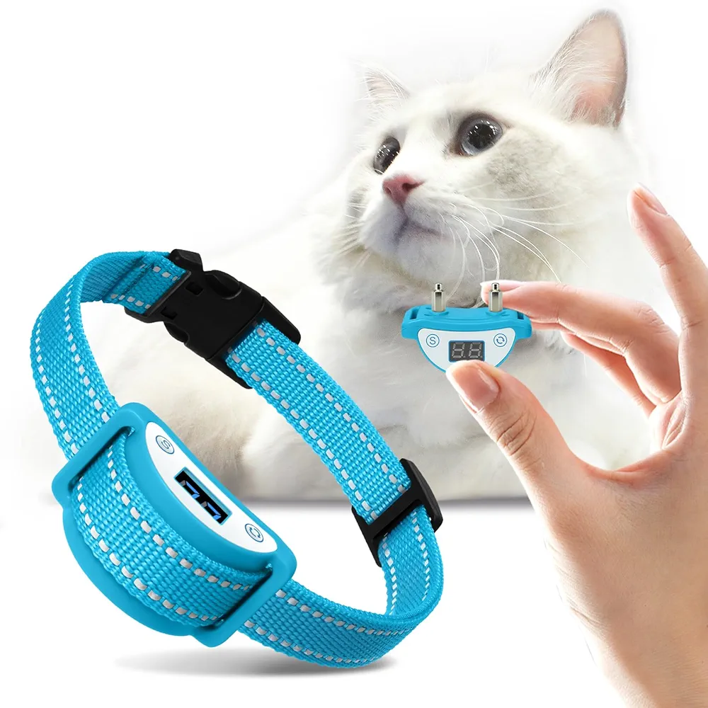 PaiPaitek Cat Shock Collar, Beep, Vibration and Shock 3 Modes to Auto Stop Meowing, Lightest Safe Shock Collar for Small Cats 5-15lbs & Medium Large Cats, Waterproof & Rechargeable