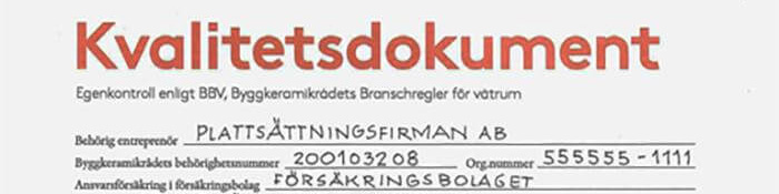 Badrumsrenovering, entrepenören ljuger i Kvalitetsdokument