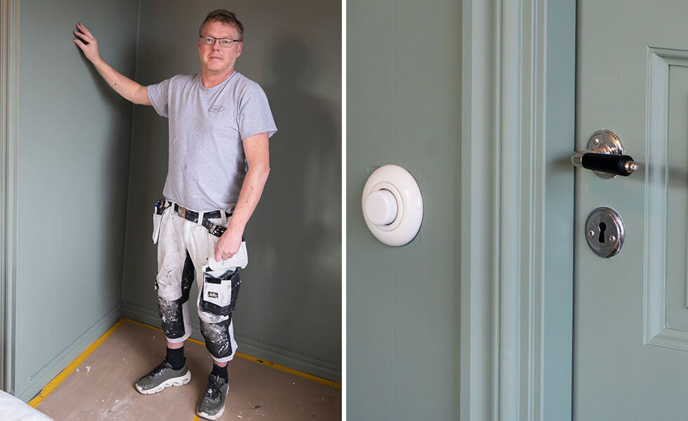 Rickard Andersson målar på tapet