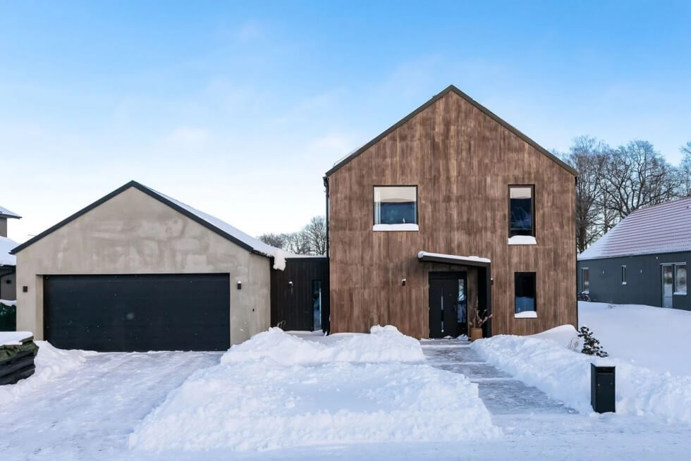 hus träfasad putsat garage