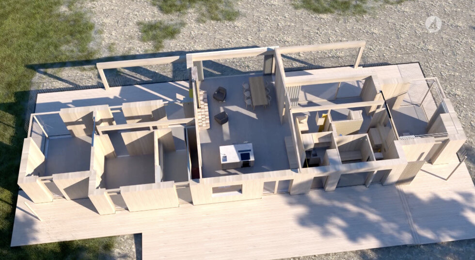 3D-rendrering av planlösning.