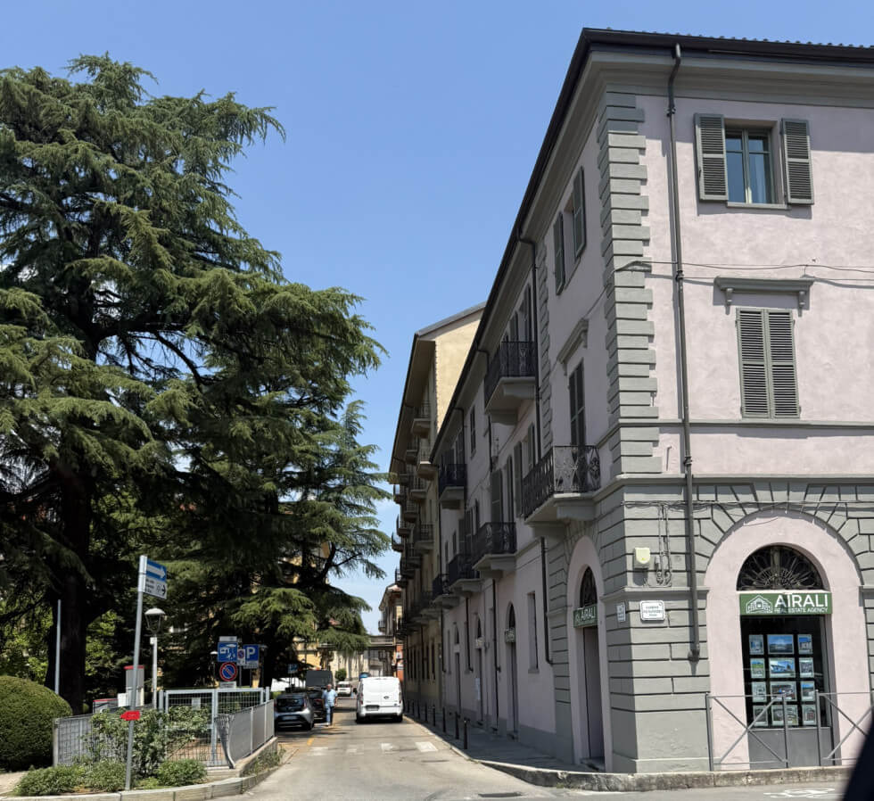 Lila fasad till gröna hörnkedjor