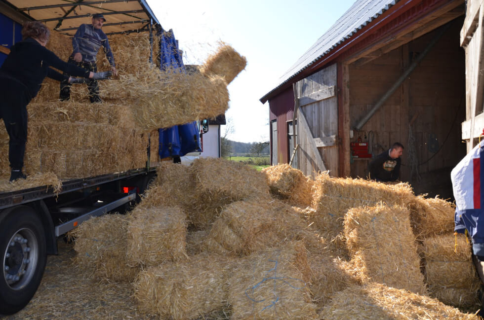 Halmen lastas av.