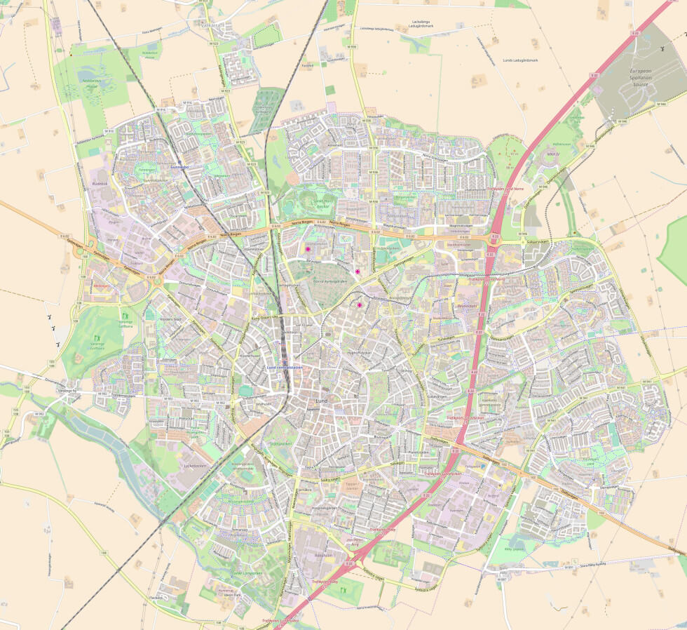 Översiktskarta över Lund baserad på OpenStreetMap