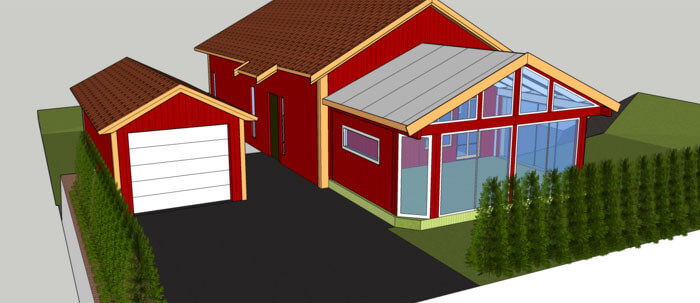 En ritning av en liten tillbyggnad.