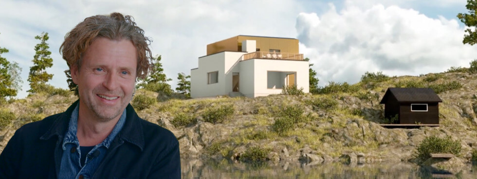 Fredrik som är en guldbagge-belönad filmklippare bygger hus vid havet.