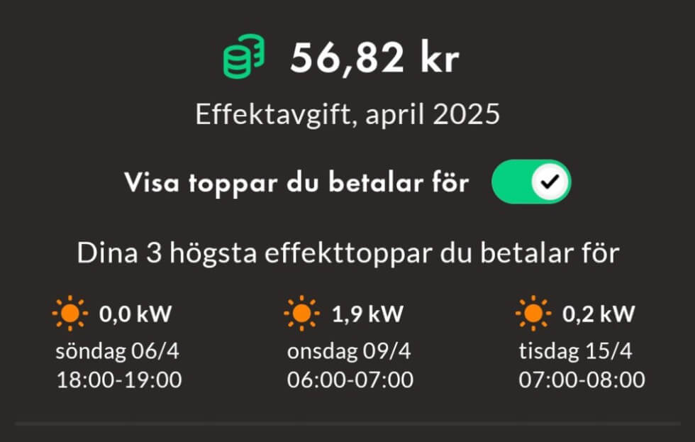 Medlemmen Rabbithole har full koll på effektavgiften via en app.