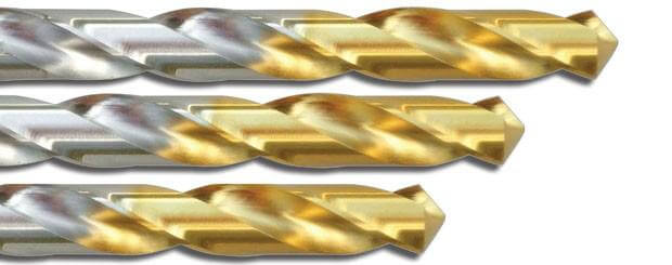 Välj metallborr med TiN beläggning (guldfärgad).