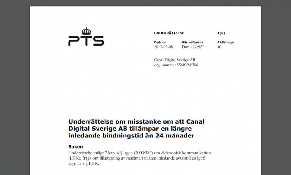 Del ur underrättelsen mot Canal Digital.