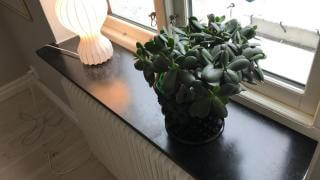 Har fönsterbrädor av eternit och kompletterar med granit