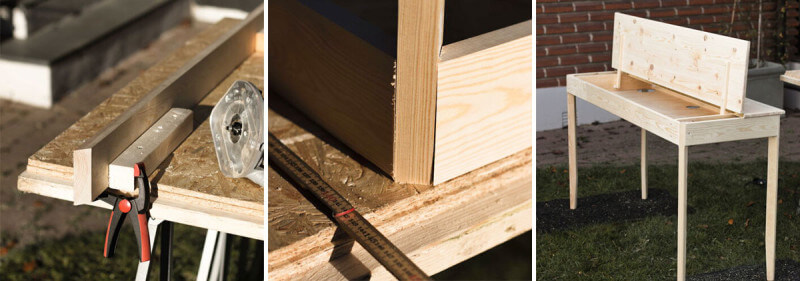 Handbyggt skrivbord med smarta och diskreta detaljer