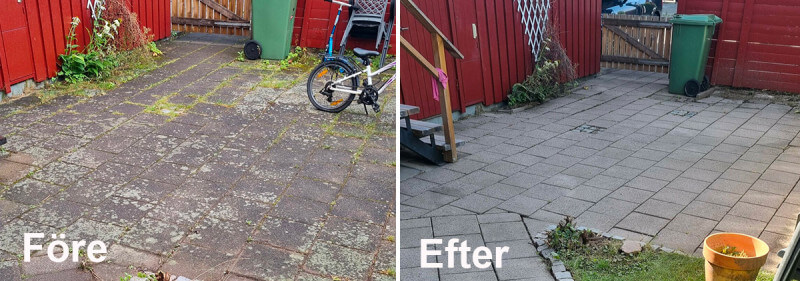 Tvättade stenplattor med högtryckstvätt